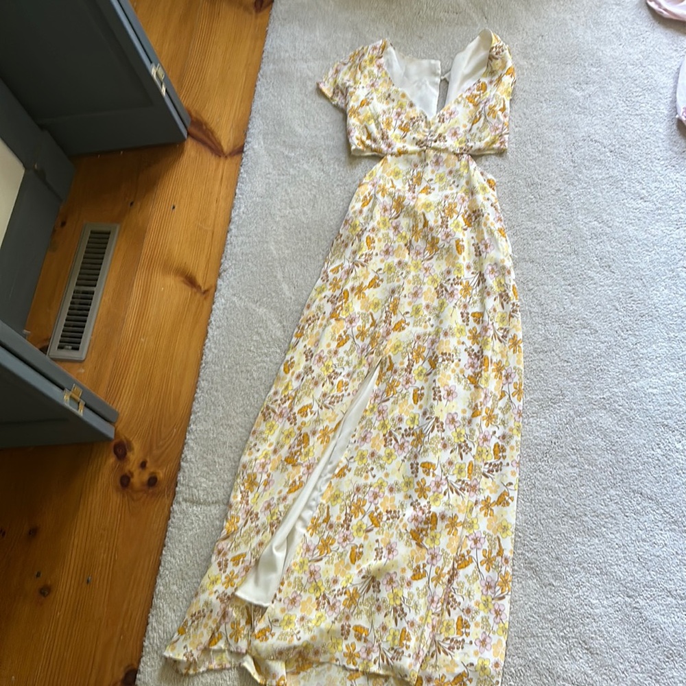 Long flora front slit maxi dress